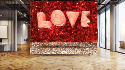 chrome metallic pink color love word floating in red and gold gl Wall mural