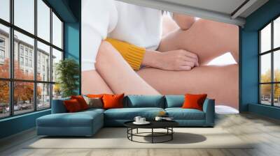 Close up Asia lesbian LGBT Couple hug and sitting on bed with happiness moment together,love win concept. Wall mural