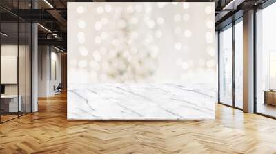 marble table with Christmas decor in living room blur background with bokeh light,Holiday backdrop,Mockup banner for display of advertise product ,luxury house. Wall mural