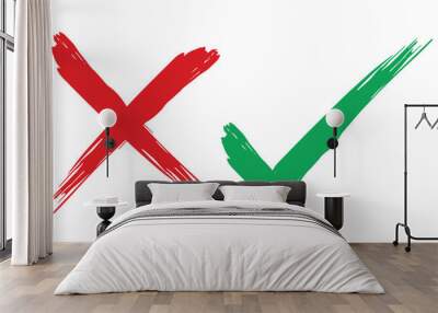 right and wrong icon with green and red, correct and incorrect symbol to guarantee the idea, agreement sign to confirm the right answer Wall mural