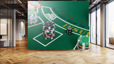 Casino equipment placed on the green floor for risky gambling for the people who want to get rich. Wall mural