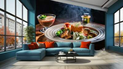 Food and drinks are carefully photographed and beautifully arranged. Wall mural