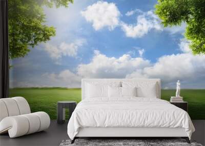 green grass and blue sky Wall mural