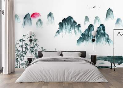 Watercolor painting of scenery in oriental Chinese style.  Wall mural