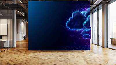 A futuristic scene featuring two figures observing glowing clouds in a digital landscape, evoking wonder and imagination. Wall mural