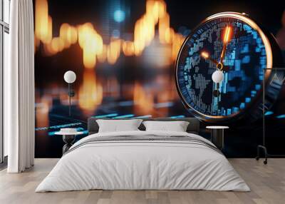 Clock and price chart, time-based forecast, economic cost, 3D illustration Wall mural