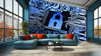 security lock symbol on computer circuit board Wall mural