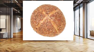 top view of round multigrain bread bun isolated on white background Wall mural