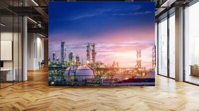 Oil and gas refinery plant or petrochemical industry on sky sunset background, Factory with evening, Manufacturing of petrochemical industrial Wall mural