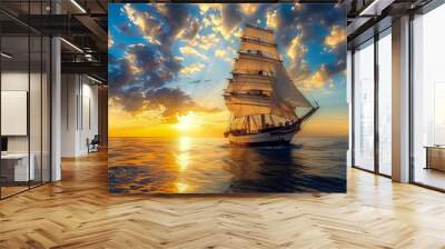 Artistic expression of a nautical voyage, creative sea with space for storytelling on the open sky Wall mural