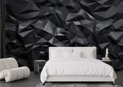 Black polygonal crystal abstract background wallpaper faceted texture wide panoramic Wall mural