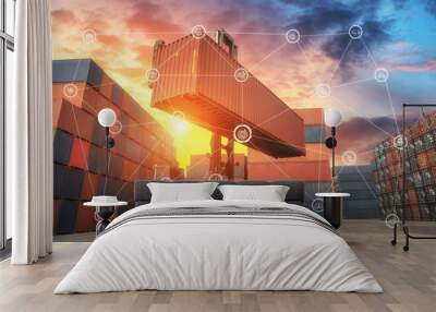 Business Logistics concept global partner connection of Container Cargo freight ship for Logistic Import Export background, Wall mural