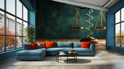 The balance of justice with a double helix representing DNA. Wall mural