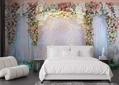 Backdrop weddings event there rose flowers. Wall mural