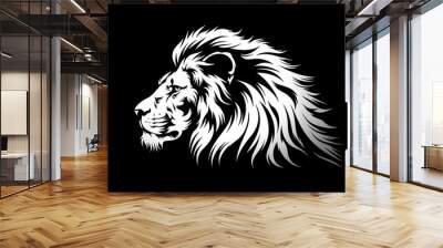 Modern lion head symbol in white on black background Wall mural