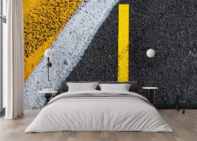 Yellow white stripes marking textured background sign and trace Wall mural