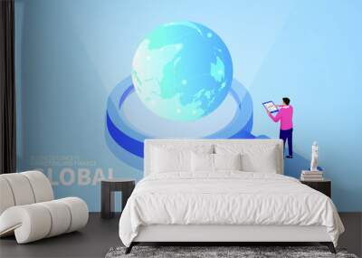 Earth on a magnifying glass, global business research and development Wall mural