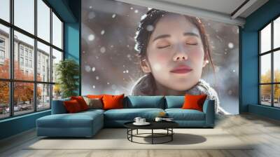 portrait of a girl in winter Wall mural