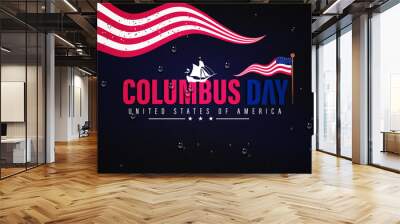 A striking design for Columbus Day, featuring key symbols and text on a rich Dark Blue background Wall mural