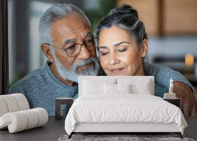 A tender moment celebrating love and connection between two people in their golden years Wall mural