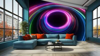 Abstract Neon Lights in Circular Pattern. Wall mural