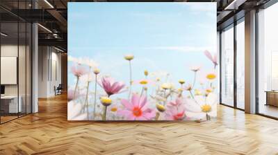 a beautiful cloudy sky with bright flowers Wall mural