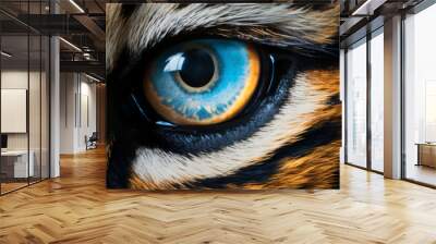 An eye of a tiger with a blue eye, in the style of attention to fur and feathers texture, 8k resolution, matte photo, accurate and detailed

 Wall mural