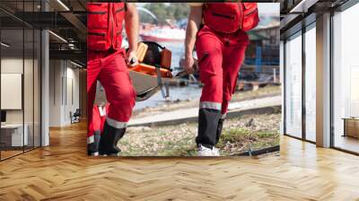 Paramedics in a rescue operation after drowning Wall mural