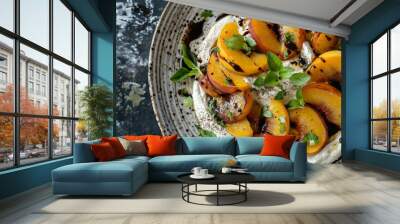 salad with grilled peaches, restaurant serving, stylish food photo Wall mural