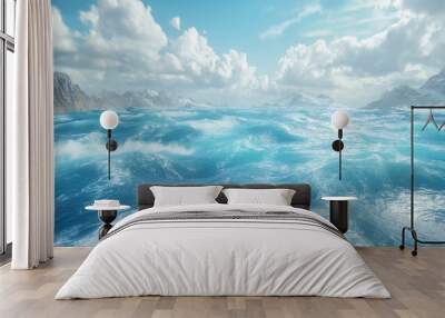 waves on the beach, water background, water and sky, ocean water closeup, deep blue water Wall mural