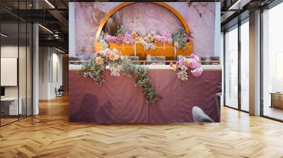 Festive wedding table with flowers composition Wall mural