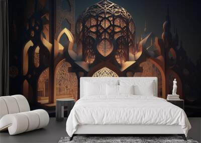 An abstract representation of the mosque, with its shapes and patterns reflecting the peace and serenity of the night. Generative AI Wall mural