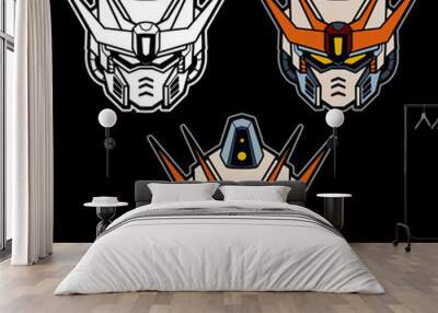 robot head illustration pack, suitable for sticker design, tshirt design, coloring book, etc Wall mural