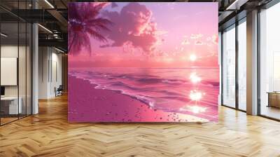 sunset on the beach with vaporwave tone color, suitable for wallpaper, posters, etc. Generative AI Wall mural