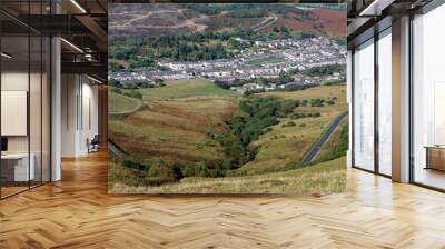 Bwlch y Clawdd looking down towards Cwm Parc and Treorchy Rhondda Valley Mid Glamorgan Wales Wall mural