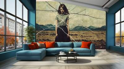 Old photo style girl Wall mural