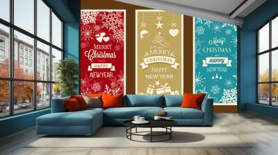 Set of 3 Christmas and Happy New Year labels Wall mural