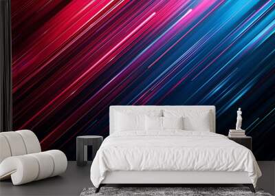 colorful geometric speed line abstract technology background, realistic, blue and red, black background  Wall mural