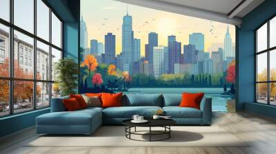 Flat style modern design of urban city landscape vector  Wall mural