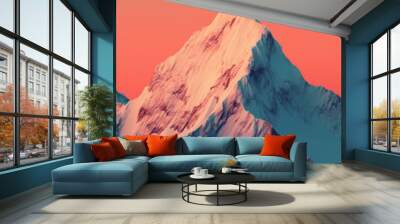 photorealistic shot of a mountain peak which is glowing at dawn, snow covered, orange and teal colours, sharpen Wall mural