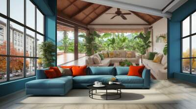 Relaxing in Tropical Luxury: Costa Rica Villa Living Room Interior generative ai Wall mural