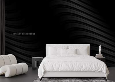 Abstract futuristic dark black background with modern wave design. Realistic 3d wallpaper with flowing lines. Perfect background for posters, websites, brochures, banners, apps, etc. Wall mural