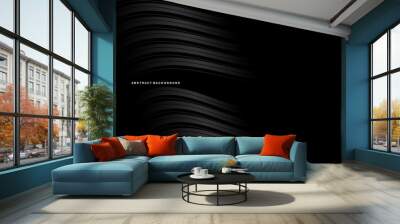 Abstract futuristic dark black background with modern wave design. Realistic 3d wallpaper with flowing lines. Perfect background for posters, websites, brochures, banners, apps, etc. Wall mural