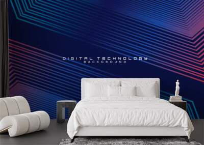 Futuristic abstract technology shining gradient blue light lines with modern stripes pattern dark blue background. Vector minimal line background with text for social media covers, headers, etc. Wall mural