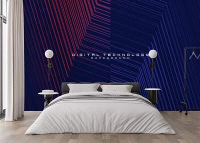 Futuristic abstract technology shining gradient blue light lines with modern stripes pattern dark blue background. Vector minimal line background with text for social media covers, headers, etc. Wall mural