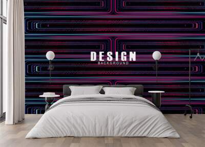 Futuristic abstract technology shining rainbow light lines with modern lines pattern black background. Vector minimal line background with text for social media covers, headers, etc.	 Wall mural