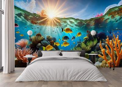 an underwater ecosystem teeming with vibrant marine life emphasizing the beauty and importance of marine biodiversity generative ai Wall mural