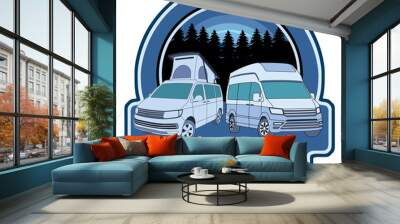 camper van isolated on white background for poster, t shirt print, business element, social media content, blog, sticker, vlog, and card. vector illustration. Wall mural