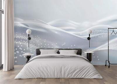 White and grey futuristic shimmering and wavy medical and AI data science long digital technology background Wall mural