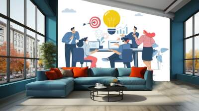 Creative brainstorming, Generating good ideas to reach important goals, Team meeting and setting goals to gather all ideas, Teamwork inspiration, PNG image with transparent background. Wall mural